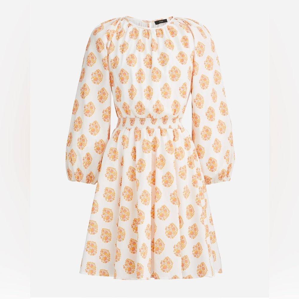 J. Crew Cotton Smocked-Waist Mini Dress Gathered Floral Block Print Large NWOT - Picture 2 of 16